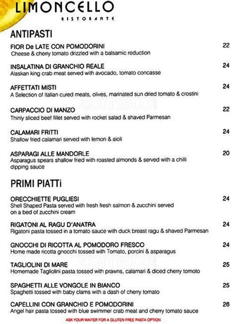 Limoncello Menu, Menu for Limoncello, Double Bay, Sydney - Urbanspoon/Zomato