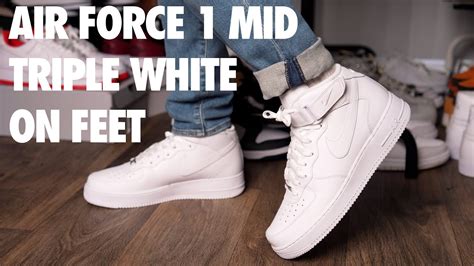 Nike Air Force 1 Mid 07' Triple White - On Feet - YouTube