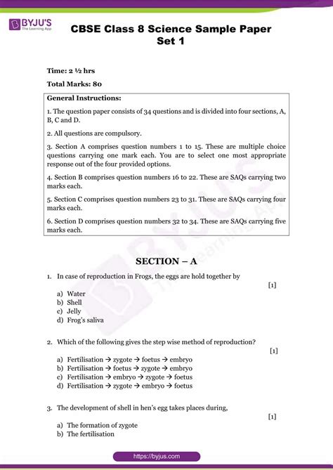 Sample Question Paper For Class 8