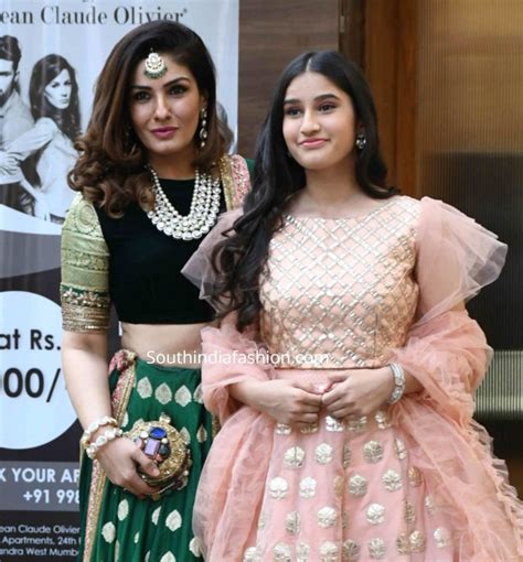 Raveena and her daughter in traditional lehengas at a family wedding