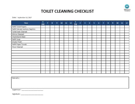 Toilet Cleaning Checklist | Templates at allbusinesstemplates.com