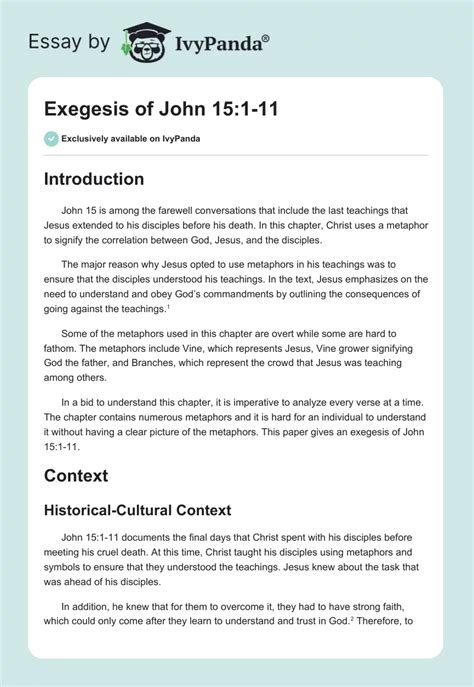 Exegesis of John 15:1-11 - 2694 Words | Research Paper Example