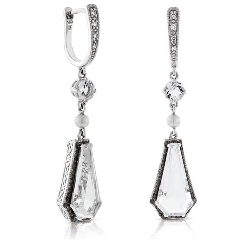 White Quartz, Freshwater Cultured Pearl & Diamond Earrings 14K | Ben ...