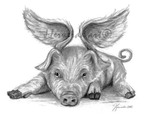 Pencil Drawing Print When Pigs Fly Day 173 - Etsy