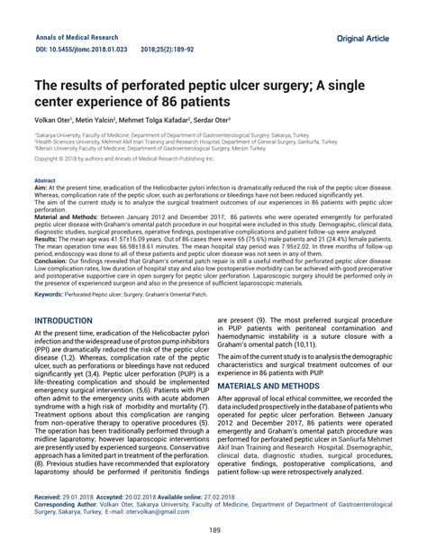 (PDF) The results of perforated peptic ulcer surgery; a single center experience of 86 patients