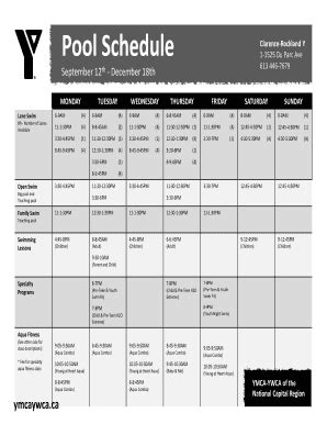 Fillable Online Pool Schedule - YMCA-YWCA National Capital Region Fax ...