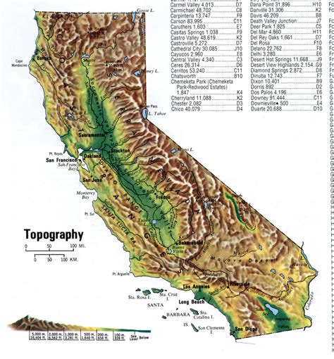 California topography terrain map topographic state large scale free detailed landscape