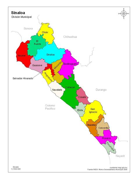 Mapa de Sinaloa a colores con nombres - Mapas de México para descargar