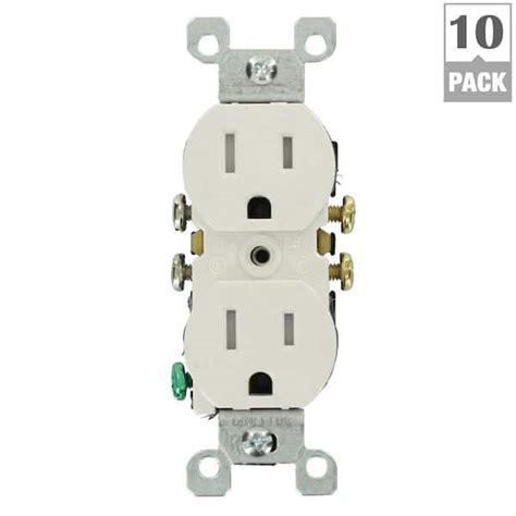 Leviton 15 Amp 125 V Tamper Resistant Duplex Outlet/Receptacle, White (10-Pack) T5320-WMP M22 ...