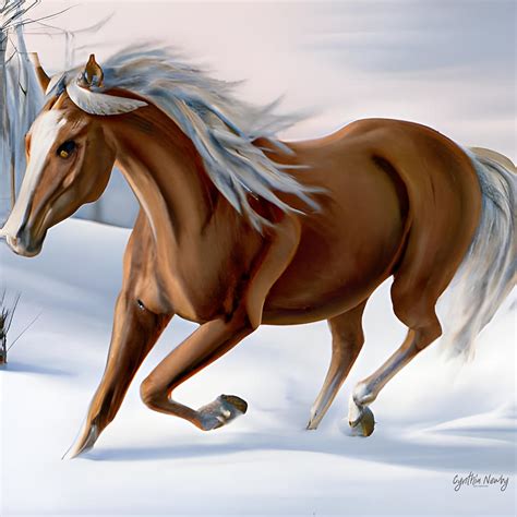 Brown Horse in the Snow Digital Art by Cindy's Creative Corner - Pixels