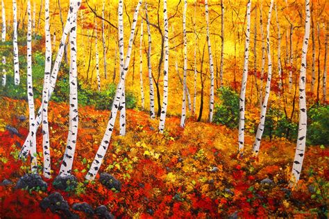 A Painting for You: "GRACEFUL BIRCH TREES IN AUTUMN" ORIGINAL ART by CONNIE TOM ASPEN TREES