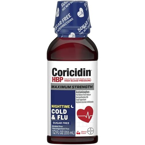 Coricidin HBP Maximum Strength Cold & Flu Night Sugar-Free Liquid, Cherry, 12 fl oz - Walmart ...