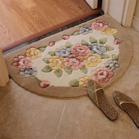 WINLIFE Half Round Shaped Door Mats Floral Pattern Rugs For Bedroom ...