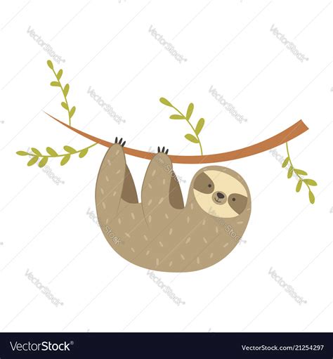 Sloth hanging on tree adorable cartoon animal Vector Image