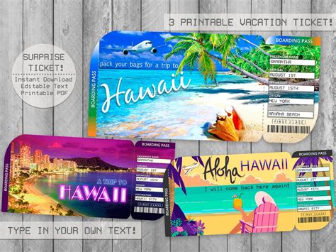 Hawaii Trip Ticket Printable Boarding Pass, Surprise Vacation, Instant Download Editable Ticket ...