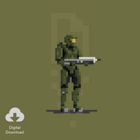 8 Bit Master Chief Halo, Pixel Art, Retro, Prints, Illustration, Art ...