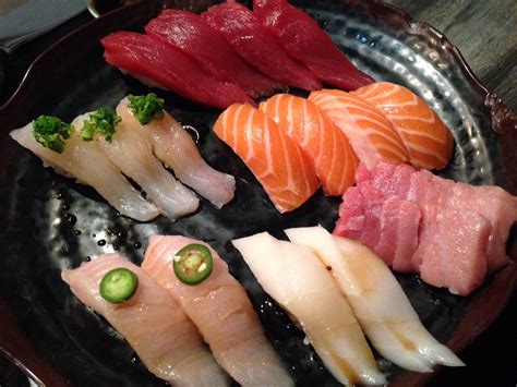 Nigiri - Tuna, Halibut, Salmon, Ono, Y.T., and Otoro Sashimi at a sushi bar I worked at for a ...