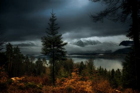 Fondos de pantalla : luz de sol, Árboles, paisaje, bosque, montañas, noche, lago, naturaleza ...