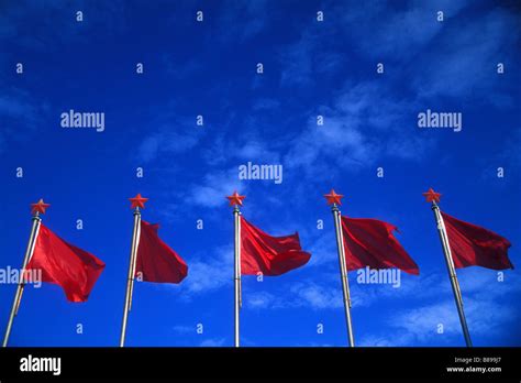 Red chinese flags and stars in Lijiang Yunnan province China Stock ...