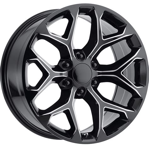 Chevy 22 Inch Gloss Black Milled Edge Snowflake Rims for Silverado, Tahoe, Suburban