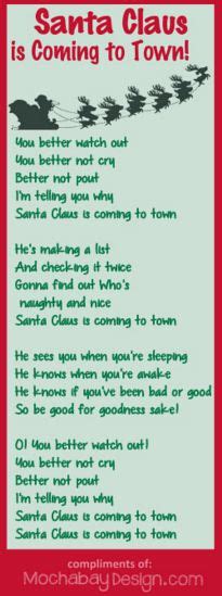 Santa Claus is Coming to Town Free Printable Lyrics