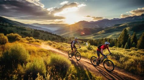 Premium AI Image | Friends riding bicycles in the mountains