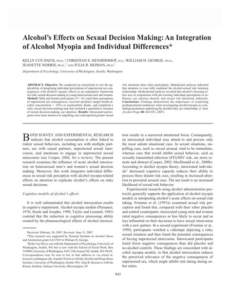 (PDF) Alcohol's Effects on Sexual Decision Making: An Integration of Alcohol Myopia and ...