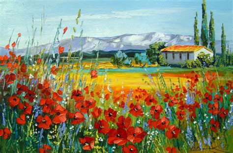 Poppy field near the mountains Paintings by Olha Darchuk - Artist.com