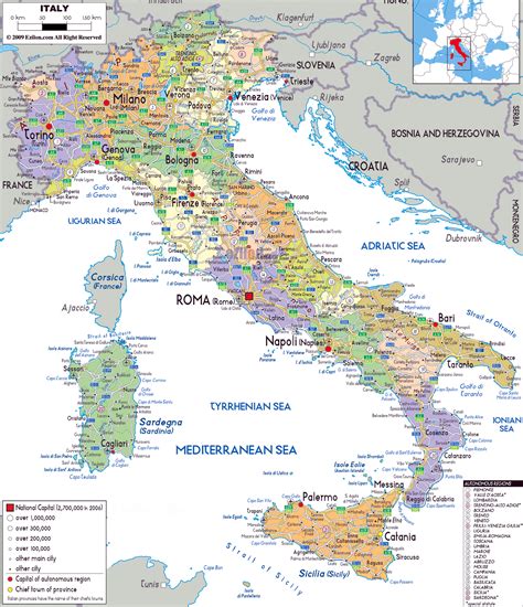 Large political and administrative map of Italy with roads, cities and airports | Italy | Europe ...