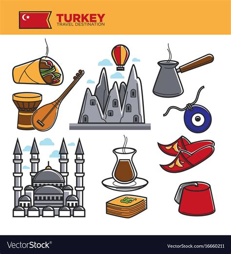 Turkey travel tourism famous symbols and turkish Vector Image