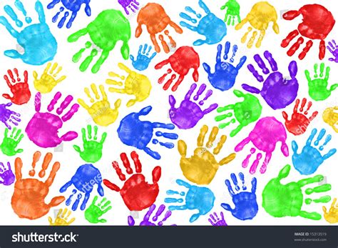 Paint Handprints | Multiple Painted Handprints Of School Age Preschool ...