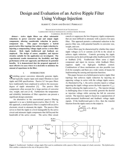 Design of an Active Ripple Filter using Voltage Injection