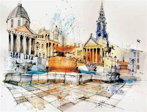 Trafalgar Square | Watercolor scenery, Architecture sketchbook, Urban ...