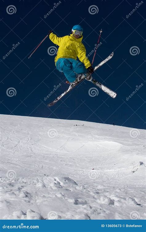 Jumping skier stock image. Image of action, jump, country - 13605673