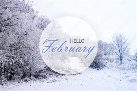 Hello february wallpaper, winter landscape with frozen forest Stock ...