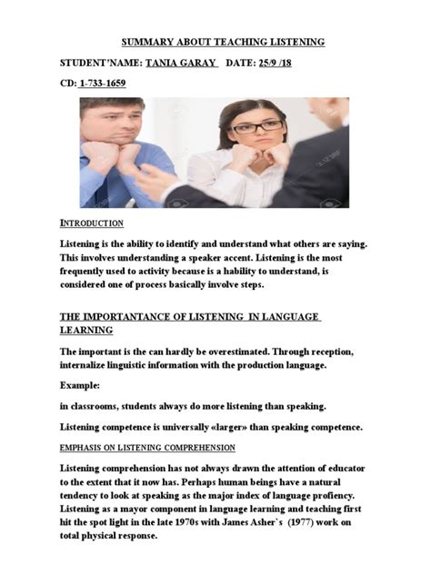 Summary About Teaching Listening | PDF | Speech | Learning