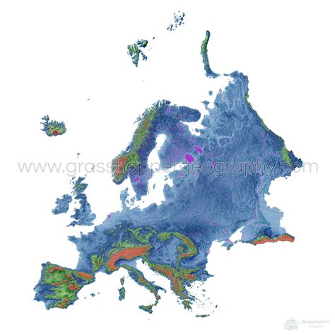 Europe - Elevation map, white - Fine Art Print | Fine art prints ...