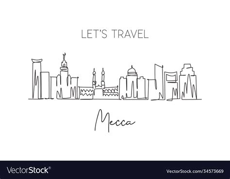 One single line drawing mecca city skyline Vector Image