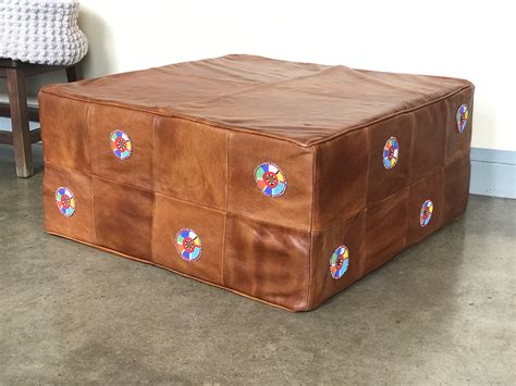 Square Leather Ottoman Handmade Leather Furniture