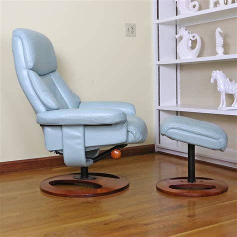 Benchmaster Mid Century Modern Style Faux Leather Swivel Recliner with Ottoman | EBTH