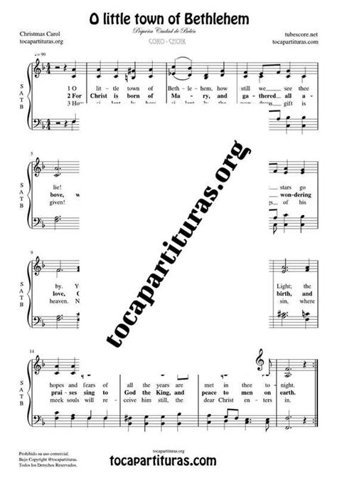 O little town of Bethlehem SATB Sheet Music for Choir with Lyrics (PDF ...