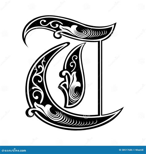 Garnished Gothic Style Font, Letter T Stock Vector - Illustration of ...