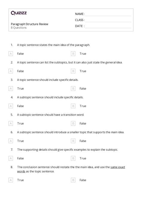 50+ Paragraph Structure worksheets for 6th Grade on Quizizz | Free & Printable