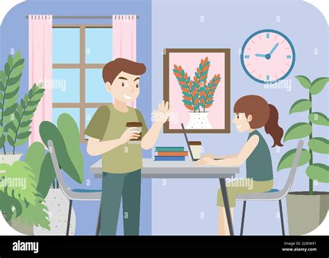 Workplace interior in flat design concept illustration Stock Vector Image & Art - Alamy