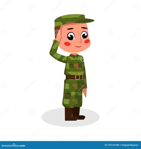 Boy Soldier Character Saluting, Kids Hobby or Future Profession Concept Cartoon Style Vector ...