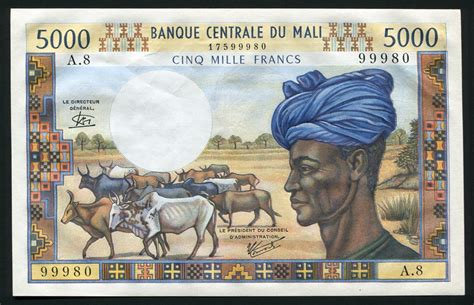 Mali banknotes 5000 Francs banknote, Banque Centrale du Mali.|World ...