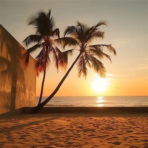 Premium AI Image | Photo of Palm Tree as Silhouette Sunset Shadow Cast on Wall Elongi Ap Art ...