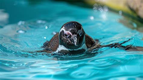 Premium Photo | Humboldt penguin is swimming in the pool Funny penguins at the zoo Generative Ai