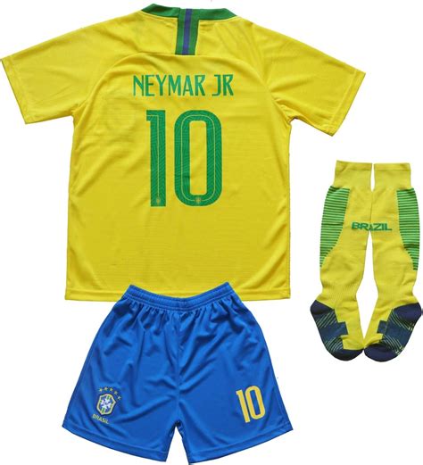 FPF Brazil #10 Home Neymar Kids Soccer Football Jersey Gift Set Youth ...