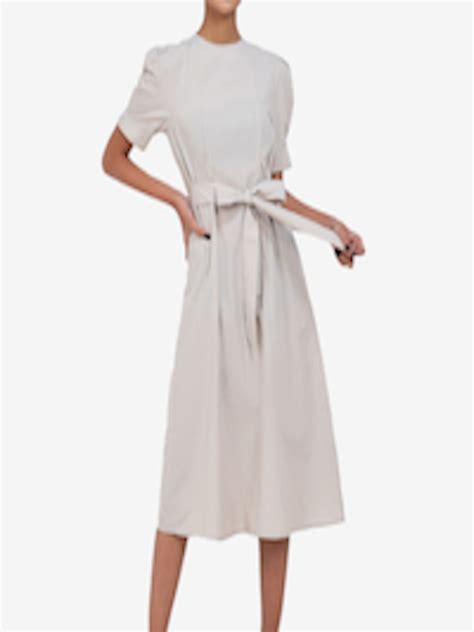 Buy ZALORA BASICS Women Beige Solid A Line Dress - Dresses for Women 17158430 | Myntra